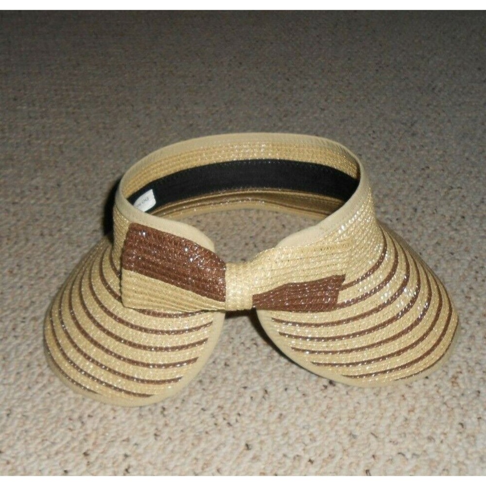CRUISE CLUB WOMEN'S Straw Sun Beach Hat Adjustable Visor Beige/Brown EUC - Picture 2 of 5